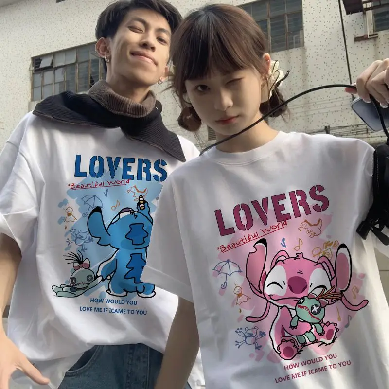 Футболка Kawaii Stitch Cartoon Couple, летняя футболка с коротким рукавом, футболка с буквенным принтом, модная повседневная свободная футболка для влюбленных, унисекс
Футболка Kawaii Stitch Cartoon Couple, летняя футболка с коротким рукавом, футболка с буквенным принтом, модная повседневная свободная футболка для влюбленных, унисекс