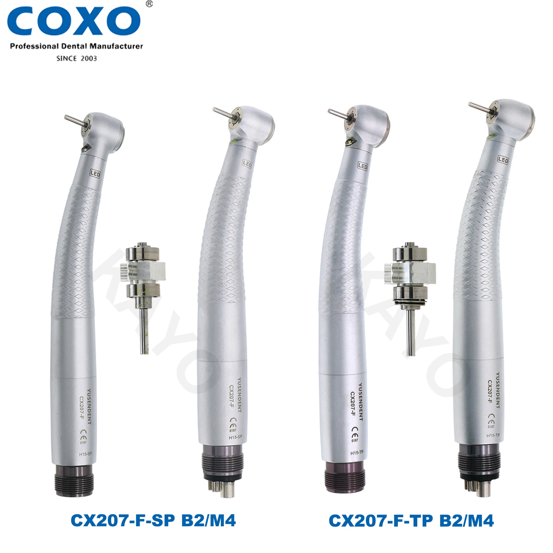 

COXO Dental YUSENDENT LED High Speed Handpiece E Generator Torque/Standard Head Air Turbine Coupler Push Button 2/4 Holes