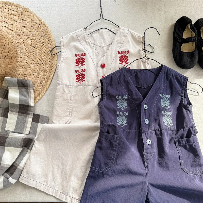 2025 Spring New Girls Overalls Loose Kids Jumpsuit Flower Embroidery Baby Bib Pants Children Casual Pants Infant Clothes 32 S034fea81663a4dc89f3362768b723e91k