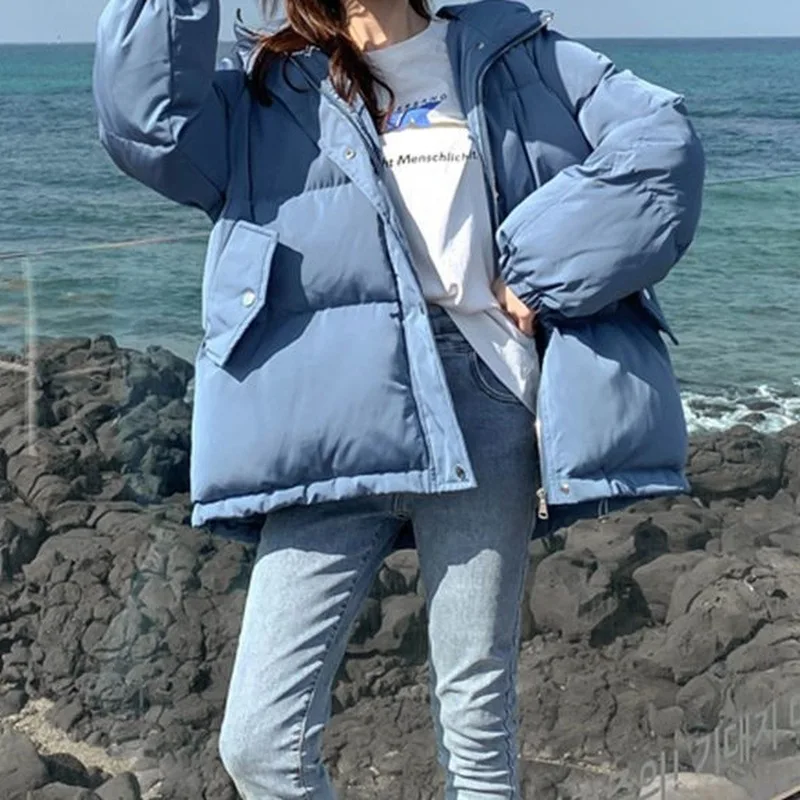 

New Fashion Oversize Female Clothes Short Down Jacket Quilted Puffer Women Winter Hooded Padded Coat Warm Parka Outerwear QY95