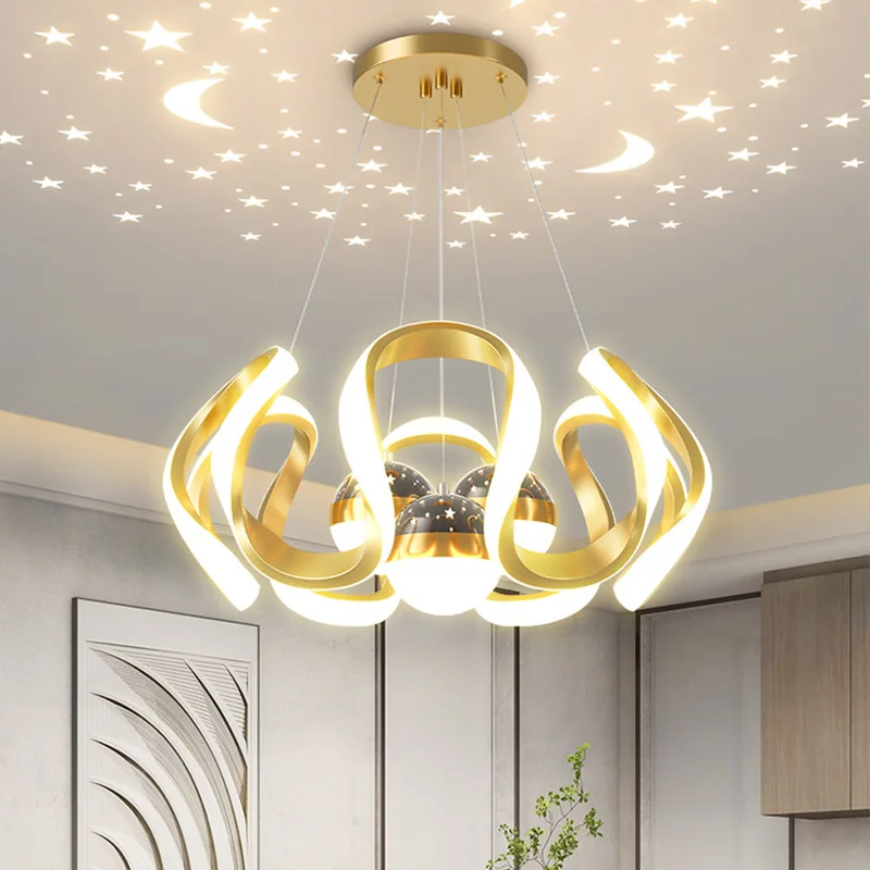 

Dining Room Chandelier with Remote Control, Modern LED Ceiling Chandeliers with Star Sky Design