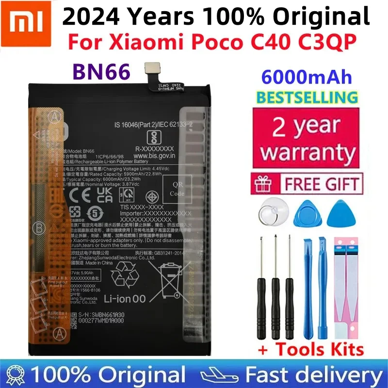 

100% Original New High Quality Replacement Battery BN66 For Xiaomi Mi POCO C40 Rechargeable Phone 6000mAh Batteries Bateria