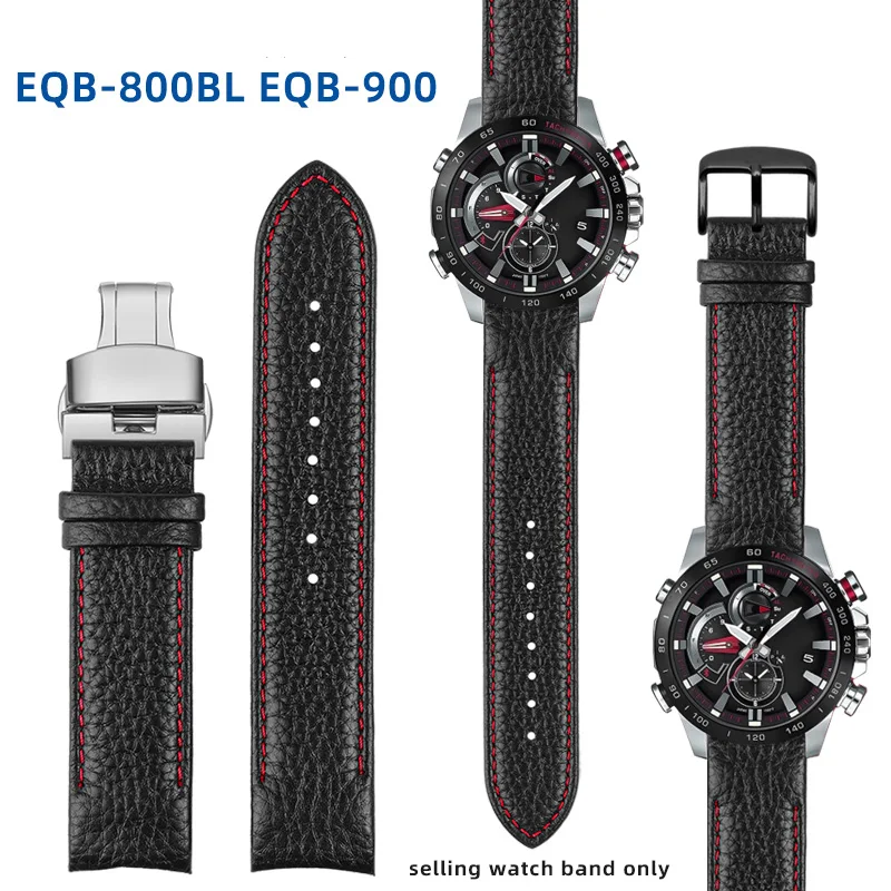 

High quality Curved end Litchi grain cowhide watchband For Casio EQB-800BL EQB-501 EQB-900 EDIFICE/EQB-500 leather watch strap
