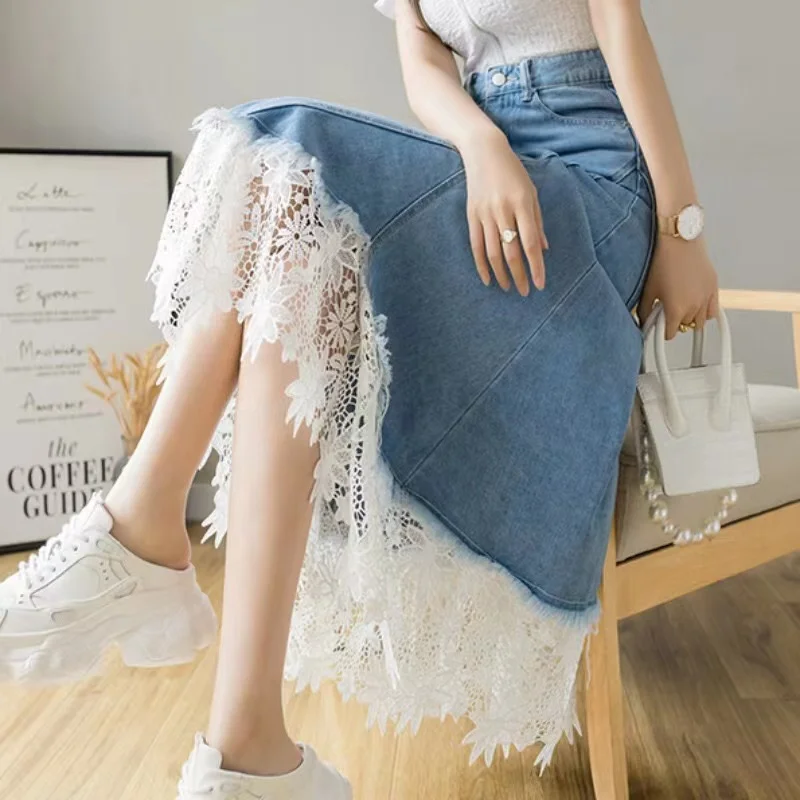 Jean Skirts Women Harajuku Lace Midi Vintage A-LINE Irregular Denim Umbrella Skirt Lace Stitching Summer Korean Fashion Skirts
Jean Skirts Women Harajuku Lace Midi Vintage A-LINE Irregular Denim Umbrella Skirt Lace Stitching Summer Korean Fashion Skirts