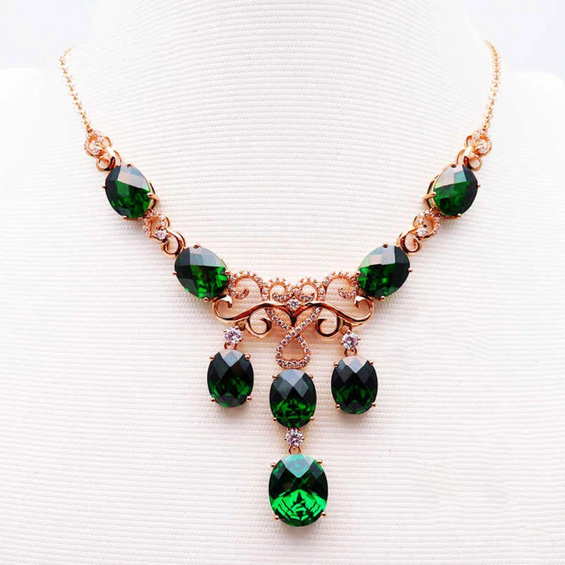 

Fashion green gemstone luxury palace style necklace Moroccan jewelry gift 585 purple gold plated 14K rose gold new pendant