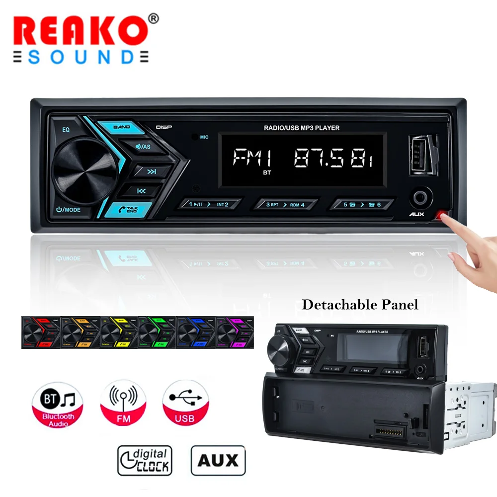Автомобильный MP3-плеер реакosound, съемная панель, 7-цветсветильник, USB FM-радио тюнер светодиодный светодиодными сегментными дисплеями, вход AUX USB 
Автомобильный MP3-плеер реакosound, съемная панель, 7-цветсветильник, USB FM-радио тюнер светодиодный светодиодными сегментными дисплеями, вход AUX USB