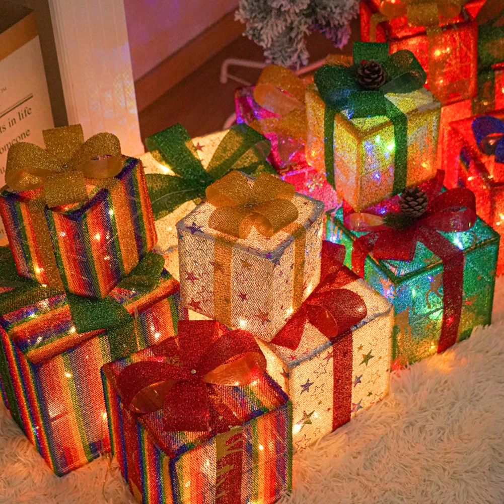Christmas LED Illuminated Present Boxes with Bows Set of 3 Battery Powered Remote Control for Outdoor Indoor Holiday Party Decor
Christmas LED Illuminated Present Boxes with Bows Set of 3 Battery Powered Remote Control for Outdoor Indoor Holiday Party Decor