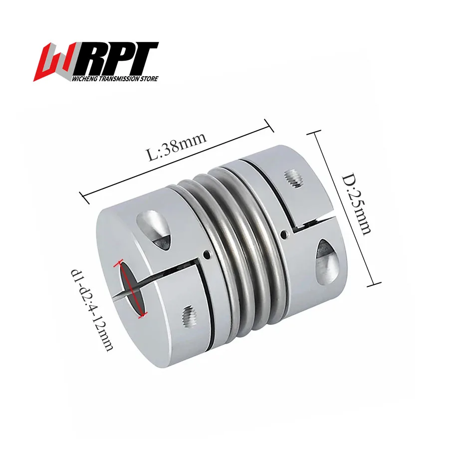 Aluminum Alloy Bellows Coupling Stepping Servo Motor Screw Camp Spring Elastic High Torque Coupling CPB-25x38
Aluminum Alloy Bellows Coupling Stepping Servo Motor Screw Camp Spring Elastic High Torque Coupling CPB-25x38