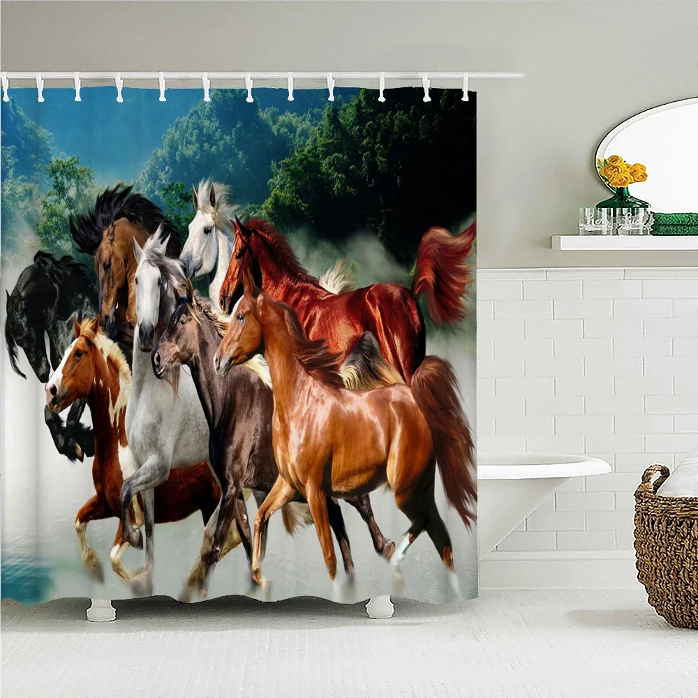

Тканевые занавески для душа с 3D рисунком лошади и животных, занавеска для ванной, экран для ванной, водонепроницаемый, домашний декор с крючками
