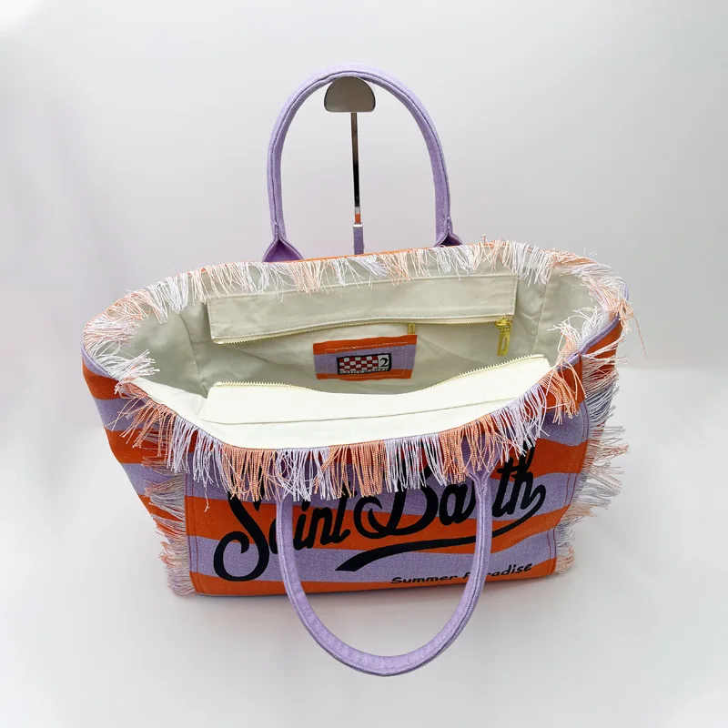 SAINT BARTH European & American Striped Canvas Tote Bag 2 S035f6f1af8d546928725508e93fe7739M