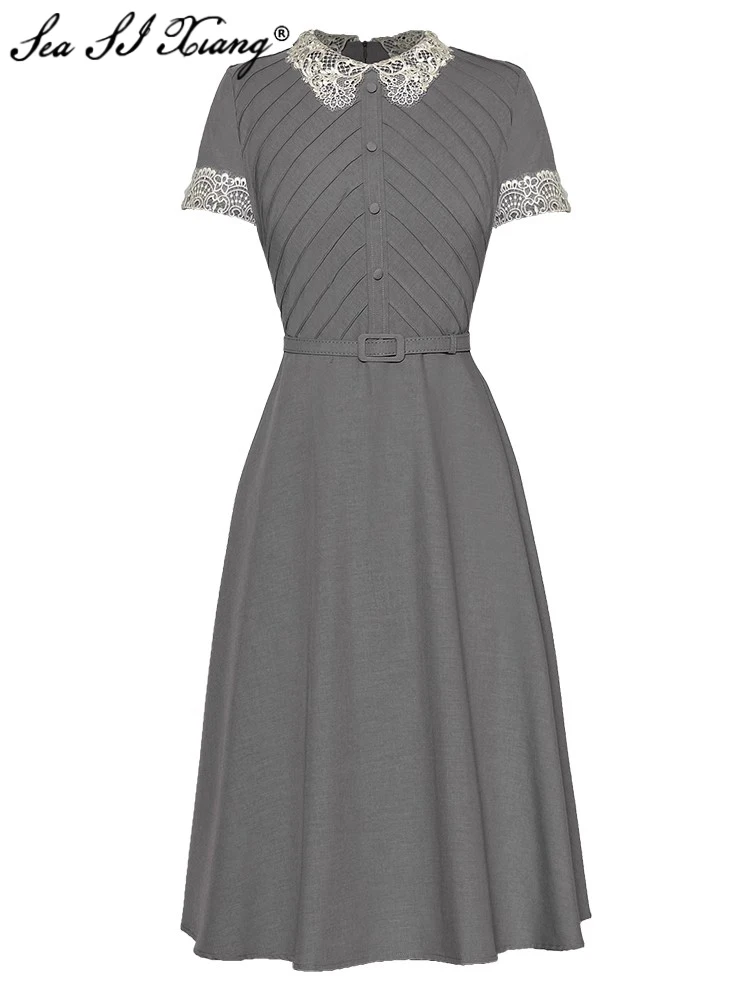 Женское платье с отложным воротником Seasixiang, летнее дизайнерское платье с вышивкой, коротким рукавом и драпировкой, офисные женские платья с поясом
Женское платье с отложным воротником Seasixiang, летнее дизайнерское платье с вышивкой, коротким рукавом и драпировкой, офисные женские платья с поясом