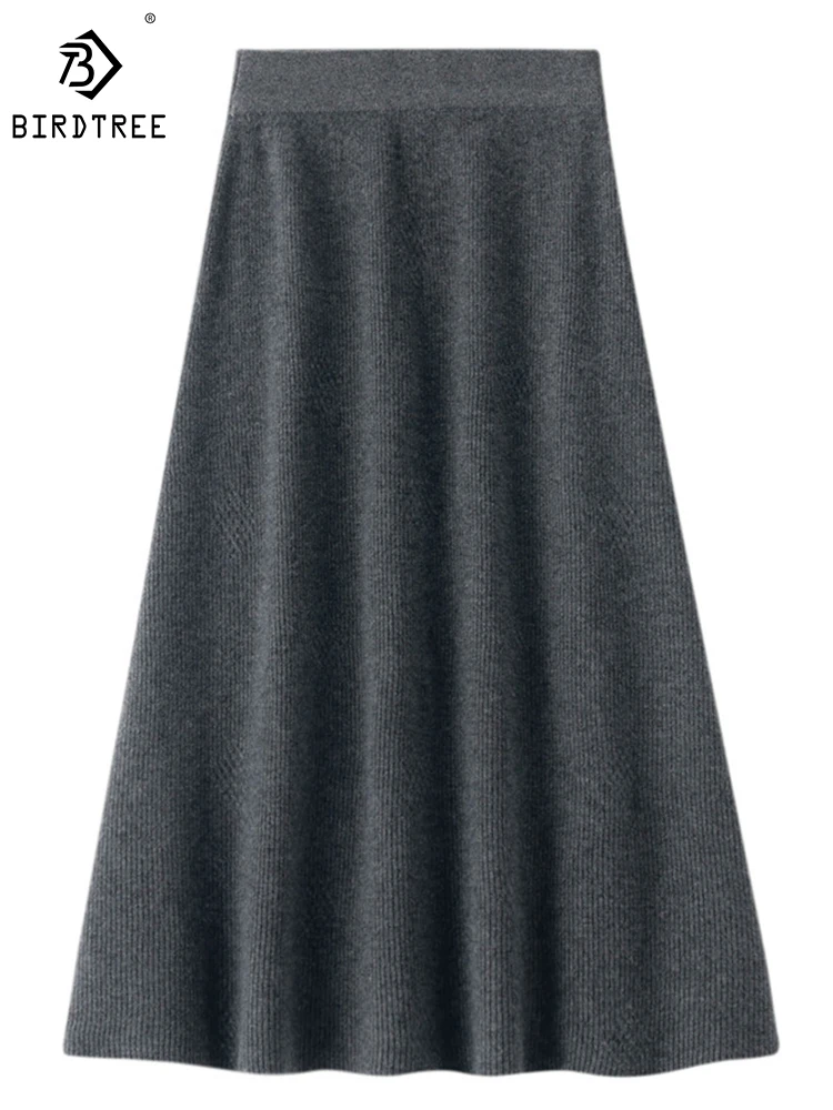 

Birdtree 100%Wool Elegant Skirt Retro Solid Color High-waisted Simple Versatile Slim Commute Long Skirts Autumn Winter B3N420QD