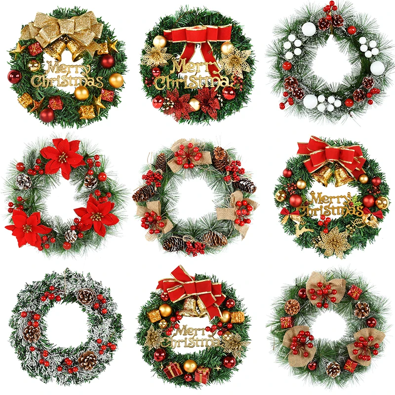 

30cm Christmas Wreath Xmas Door Garland Hanging Oranments Merry Christmas Decoration For Home 2023 New Year Navidad Door Pendant