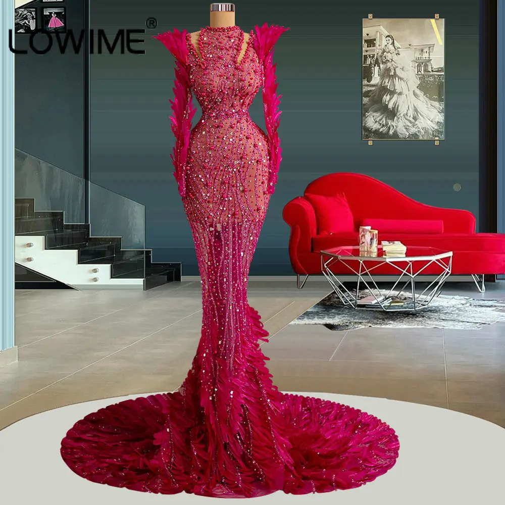 Gorgeous Hot Pink Feathers Long Sleeves Evening Dresses 2023 New Muslim Sparkle Pearls Beaded Formal Gowns for Wedding Party
Gorgeous Hot Pink Feathers Long Sleeves Evening Dresses 2023 New Muslim Sparkle Pearls Beaded Formal Gowns for Wedding Party