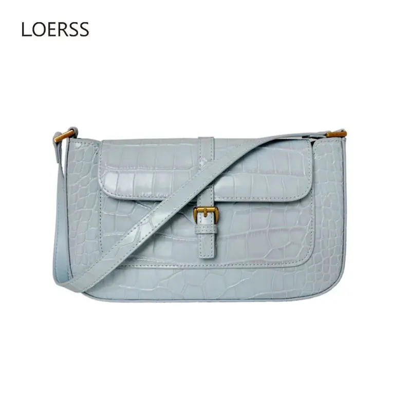 

LOERSS Genuine Leather Shoulder Bag Versatile Cowhide Women's Underarm Bag Niche Crocodile Pattern Fashion Casual Crossbody Bag