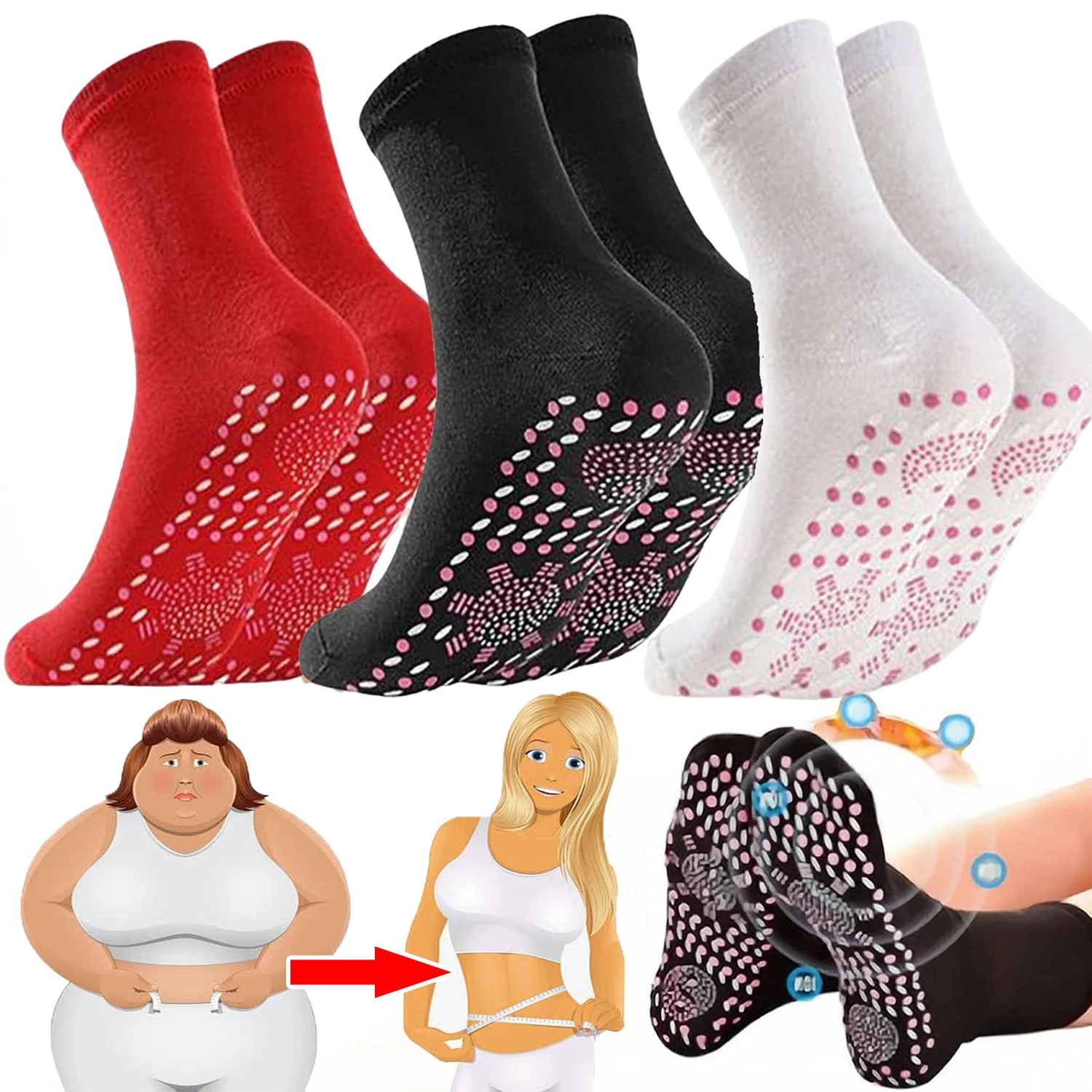 

1Pairs Tourmaline Self-Heating Socks Winter Warm Thermal Health Care Socks Slimming Health Sock Short Sock Magnetic Therapy Sock