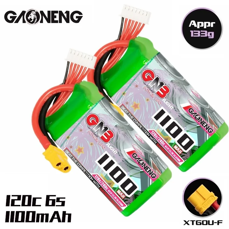 Upgraded Gaoneng GNB 6S 22.2V 1100MAH Lipo Battery XT60 Plug For FPV Light Weight Helicopter New Model High C rate 120C 2/4PCS
Upgraded Gaoneng GNB 6S 22.2V 1100MAH Lipo Battery XT60 Plug For FPV Light Weight Helicopter New Model High C rate 120C 2/4PCS
