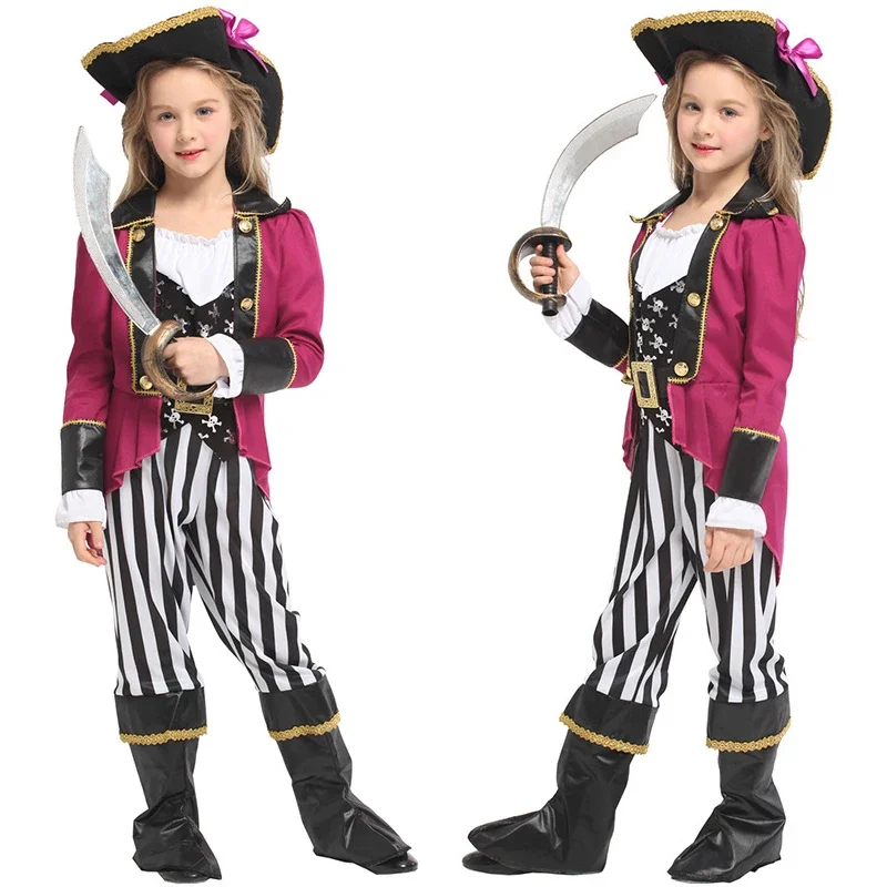 

Костюмы на Хэллоуин для девочек, Подростковый череп, пиратский костюм, розово-красный наряд, стандартное карнавальное платье для девочек и детей