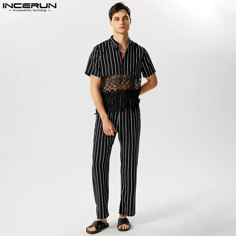 INCERUN 2023 American Style Stylish Men's Sets Striped Lace Panel Short Sleeve Stand Neck Tops Pants Casual Suit 2 Pieces S-5XL
INCERUN 2023 American Style Stylish Men's Sets Striped Lace Panel Short Sleeve Stand Neck Tops Pants Casual Suit 2 Pieces S-5XL