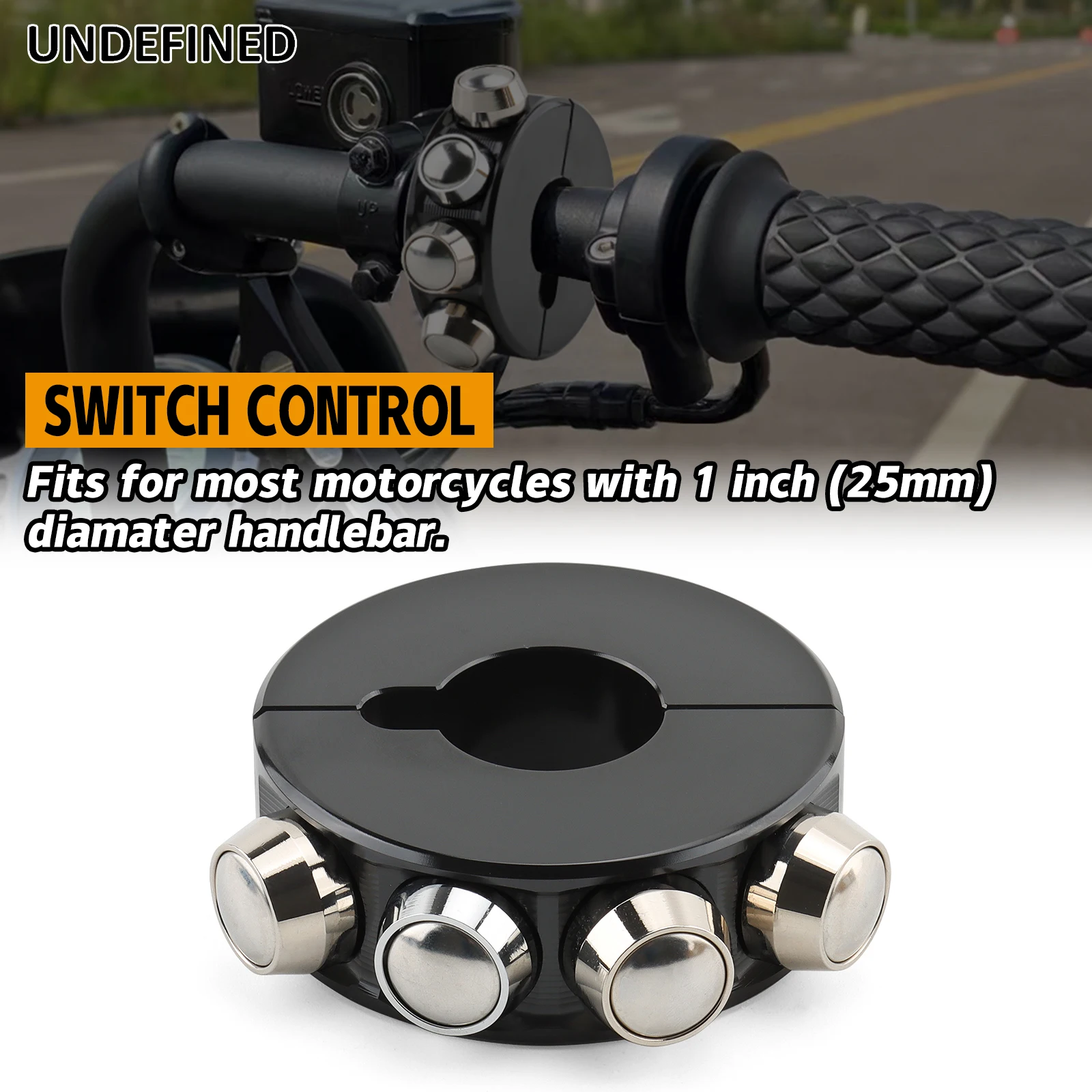 

Black Sliver 1" Handlebar 4 Push-Buttons Controls Switches On/Off M-Switch for Harley Chopper Bobber Cafe Racer 25mm Handle Bar