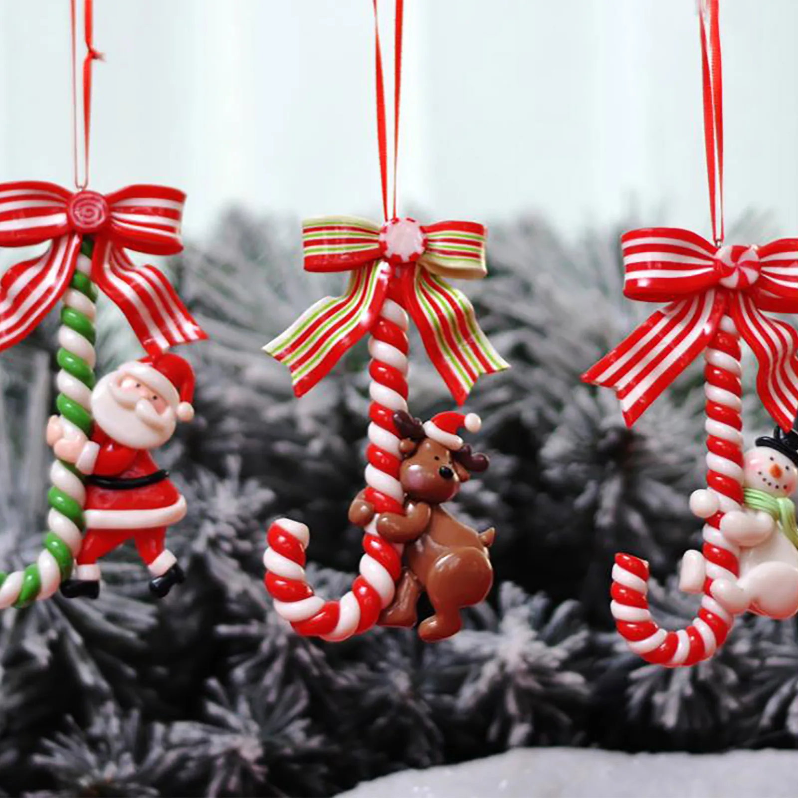 

Christmas Ornaments Small Cane Pendants Hanging Charms Lollipop New Decorations Resin Retro Snowman Holiday Decor