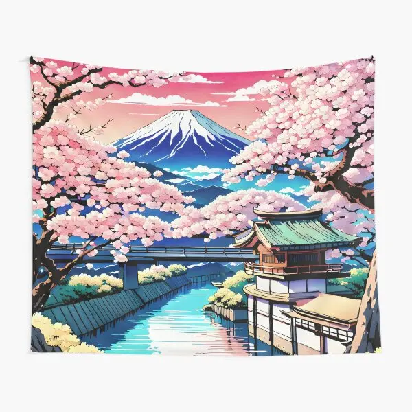 

Anime Scenery Tapestry Japanese Mountain with Cherry Blossom Tapestries Sakura Village Wall Tapestry for Bedroom Aesthetic Decor