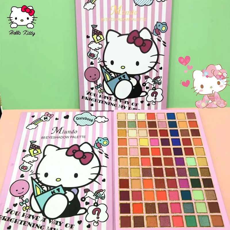 

New 88 Color Anime Hello Kitty Cosmetic Eye Shadow Palette Pearlescent Matte Highlight Blush Makeup Fashion Portable Design Gift