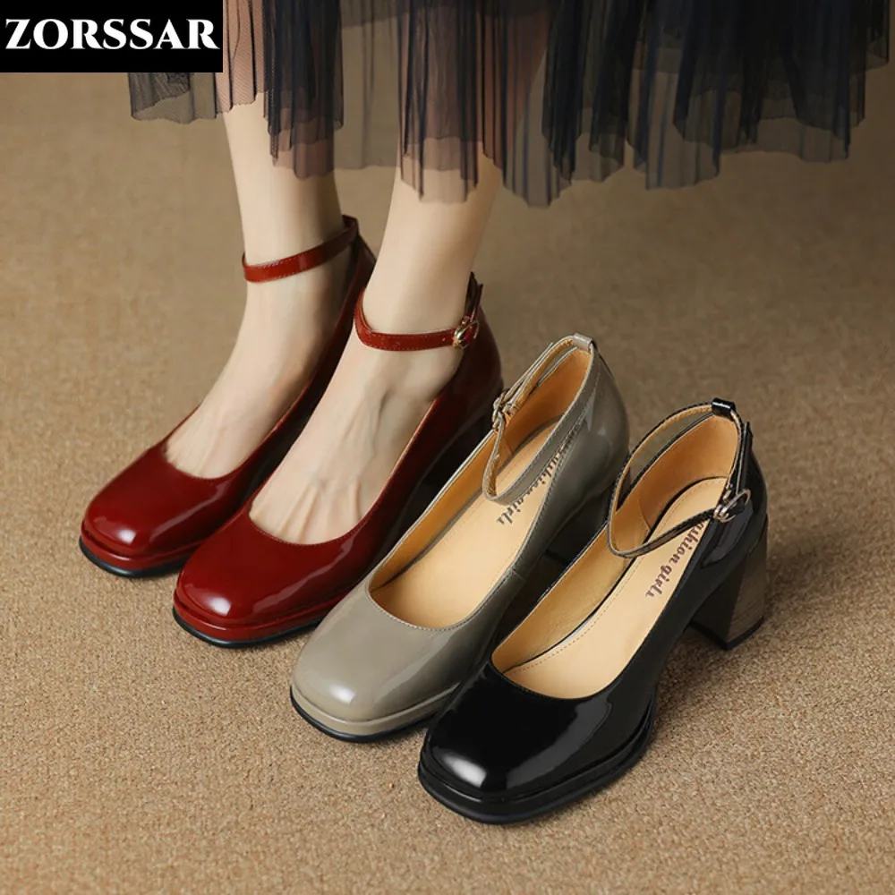 

Plus Size 41 Women Mary Jane Shoes Square Toe Pumps Patent Leather Dress Shoes Ol Office Ladies Shoes High Heels Wine Red Gray