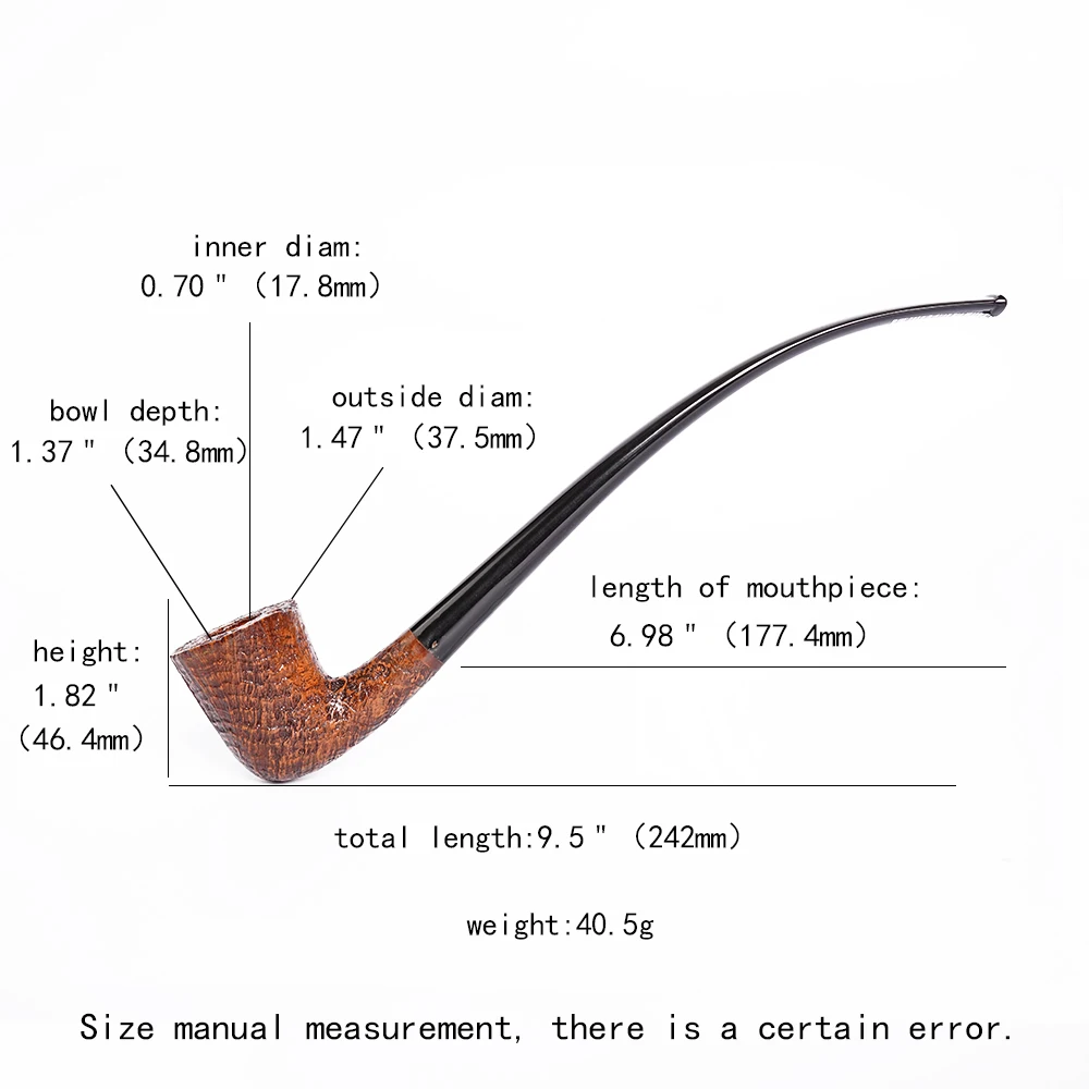 

MUXIANG Briar Tobacco Pipe Sandblasted Church Tobacco Pipe Long Rod Curved Handle Reading Pipe Father's Day Christmas Gift