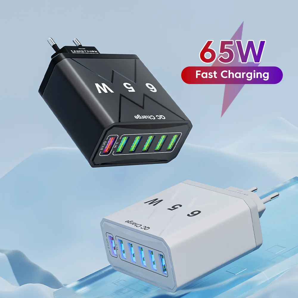 65w 6 Ports Charger USB QC 3.0 Fast Charging Adapter For Xiaomi Oneplus iPhone POCO Huawei Samsung Realme Cell Phone Accessories
65w 6 Ports Charger USB QC 3.0 Fast Charging Adapter For Xiaomi Oneplus iPhone POCO Huawei Samsung Realme Cell Phone Accessories
