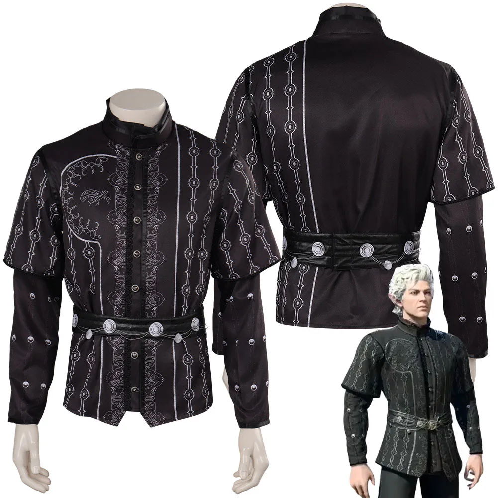 

Baldur Cos Gate Astarion Cosplay Men Fantasia Costume Disguise Adult Fantasy Coat Roleplay Black Outfit Halloween Carnival Suit