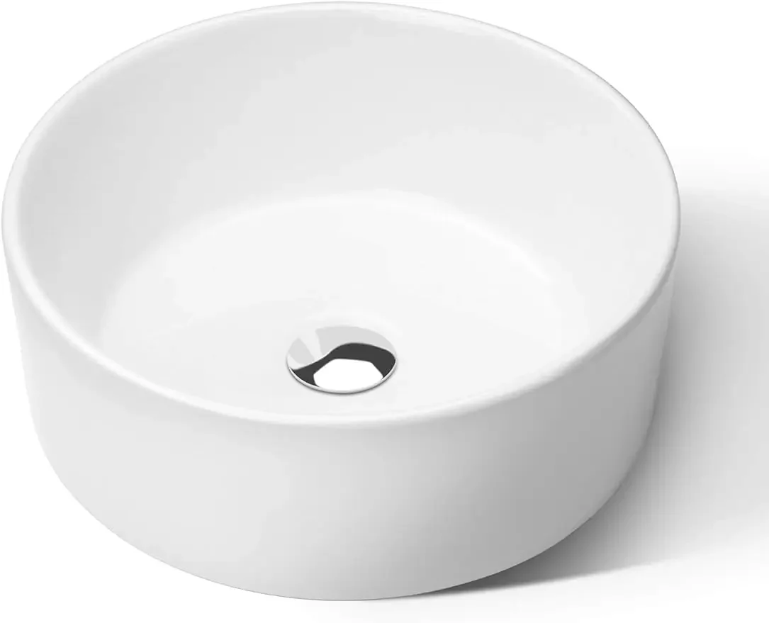 

Round Ceramic Bathroom Vessel Sink, 15.75" Above Counter Vanity Porcelain Countertop Sink Art Basin, White