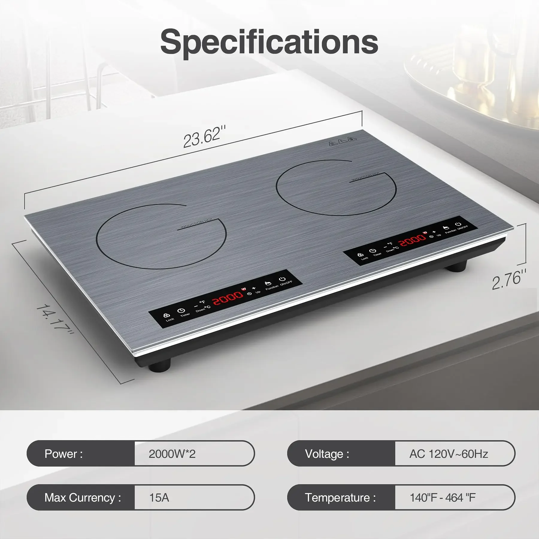 

VBGK Double Induction Cooktop, 24 inch 4000W Electric cooktop with hot plate, induction stove top with LED Touch Screen 9 Levels