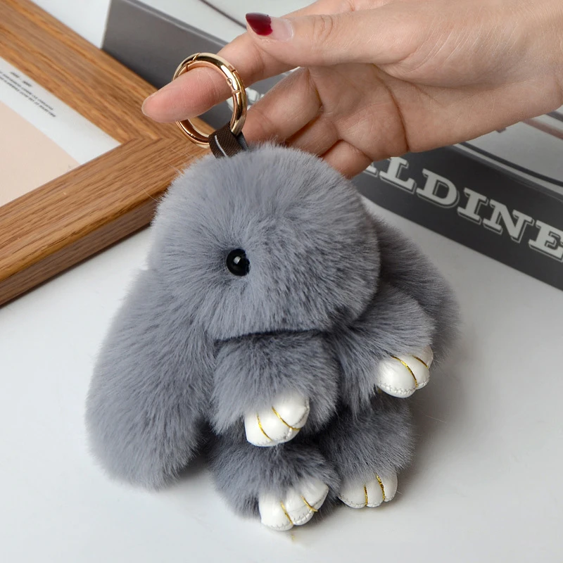

1Pcs Rabbit Keychain Ring Fluffy Real Fur Pompon Bunny Trinket Key Chain Charm Cute Key Ring On Bag Car Key Pendant Jewelry Gift