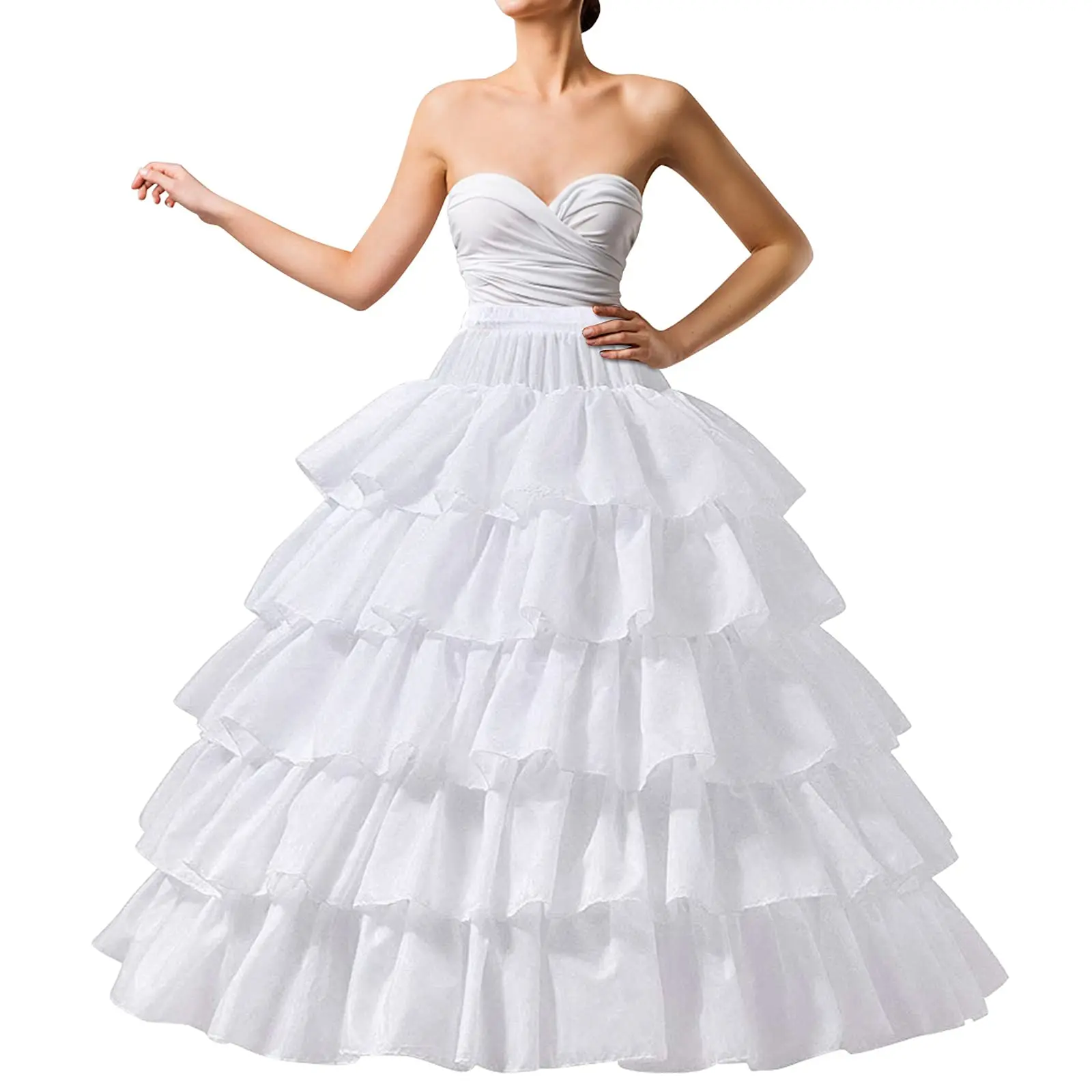 

Full Shape Hoop Skirt 5 Ruffles Layers Ball Gown Petticoat Underskirt Slip for Wedding Dress Adjustable Waist