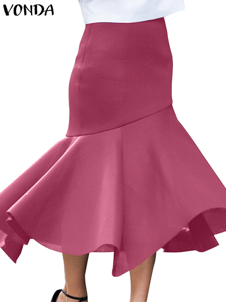 

VONDA Elegant Skirts 2024 Fashion Solid Color Ruffled Fishtail Midi Skirt Women Sexy Hip Wrap Party Bottoms High Waist Oversized