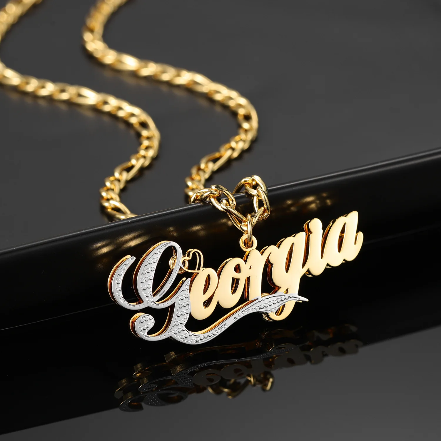 

Custom Double 18K Gold Plated Name Necklace For Women Personalized Stainless Steel Names Sign Pendant Chain Jewelry Her Gifts