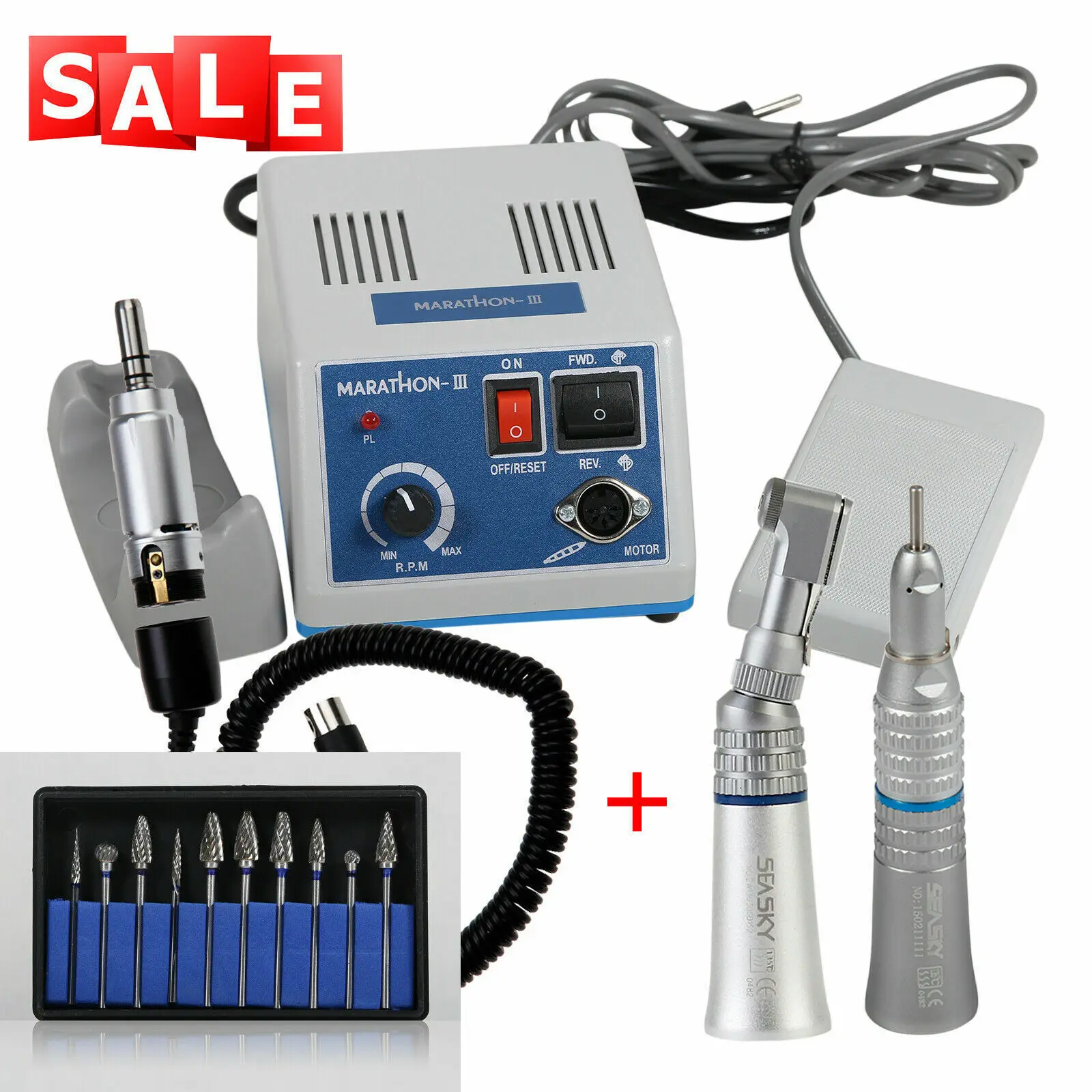 

N3 Dental Lab Marathon 35K RPM Electric Micromotor/Low Speed Contra Angle Straight Handpiece/10PCS Polishing Burs