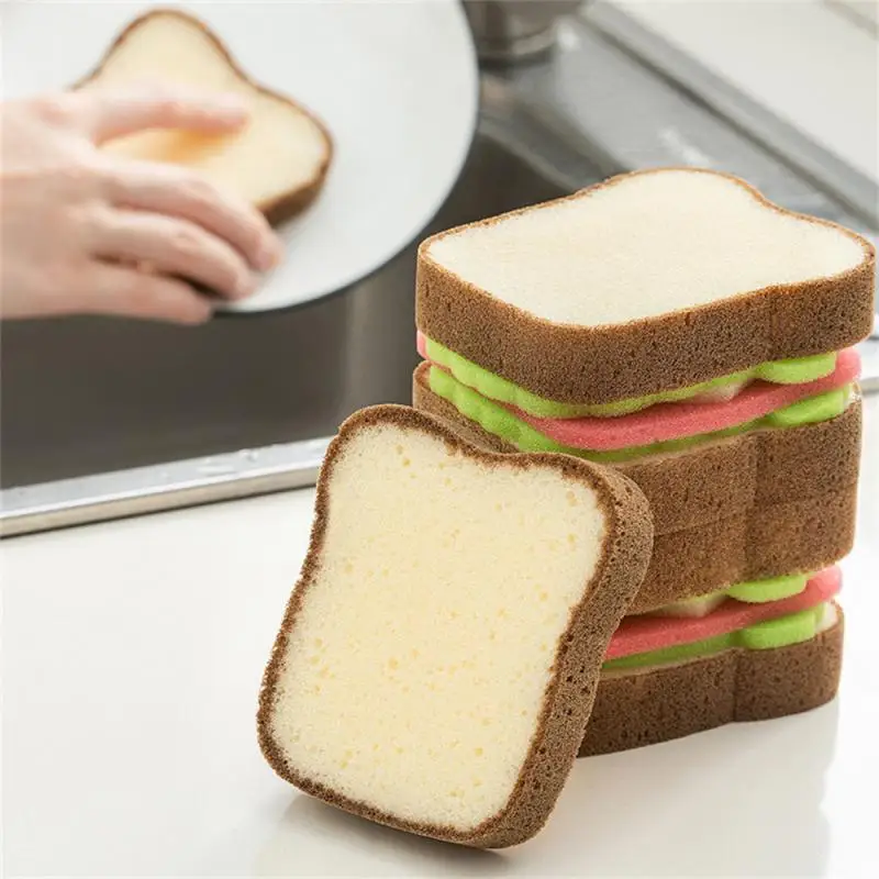

Cute Toast Shape Dish-Washing Sponges Washable Scrubber Tools For Pots Dishes Kitchen Accessories Household Cleaning Gadget