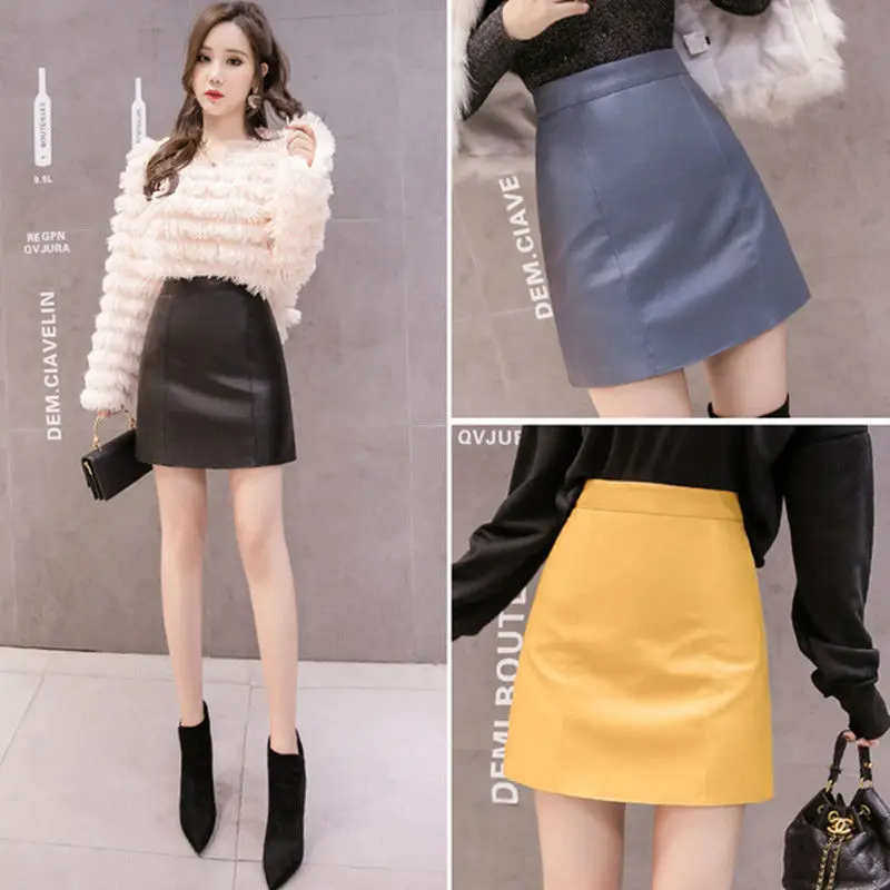 

Fall Pu Skirt High-Waisted Female A- line Skirt Yellow Leather Skirt Woman Skirts Mujer Faldas Saias Mulher