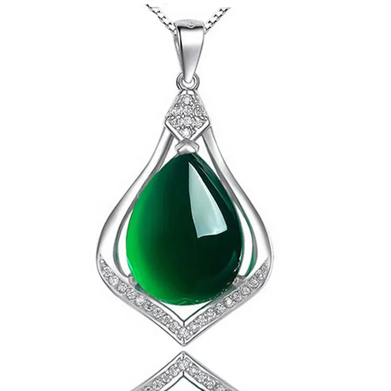 

Solid Silver Sterling S925 45cm Necklace Emerald Pendant Women Gemstone Clavicle Jewelry 925 Necklace Bizuteria Pendant Female