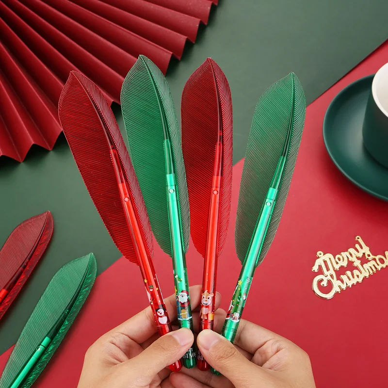

Christmas New 4/8pcs 2 Styles Christmas Feather Creative Cute Styling 0.5mm Neutral Pen Christmas Reward Student Stationery Gift
