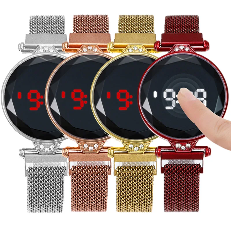 

Модные Повседневные электронные часы со светодиодным сенсорным экраном, магнитный ремешок, часы для женщин, цифровые наручные часы, женские часы