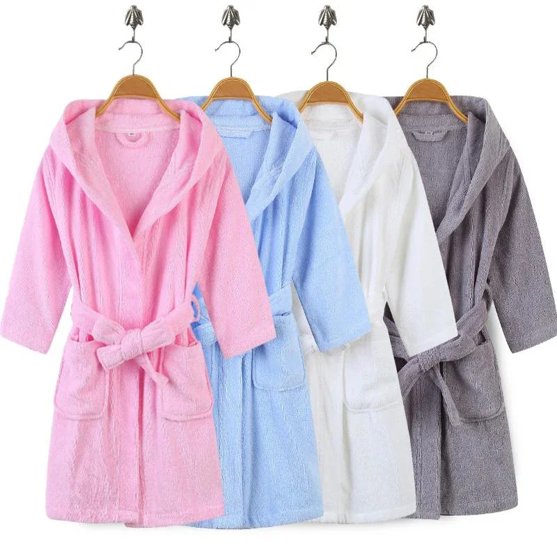 

100% Cotton Toweling Terry Robe Kids Cartoon Robe Boy&Girls Hooded Robe Winter Warm Bathrobe Soft Sleeprobe Kids Casual Homewear