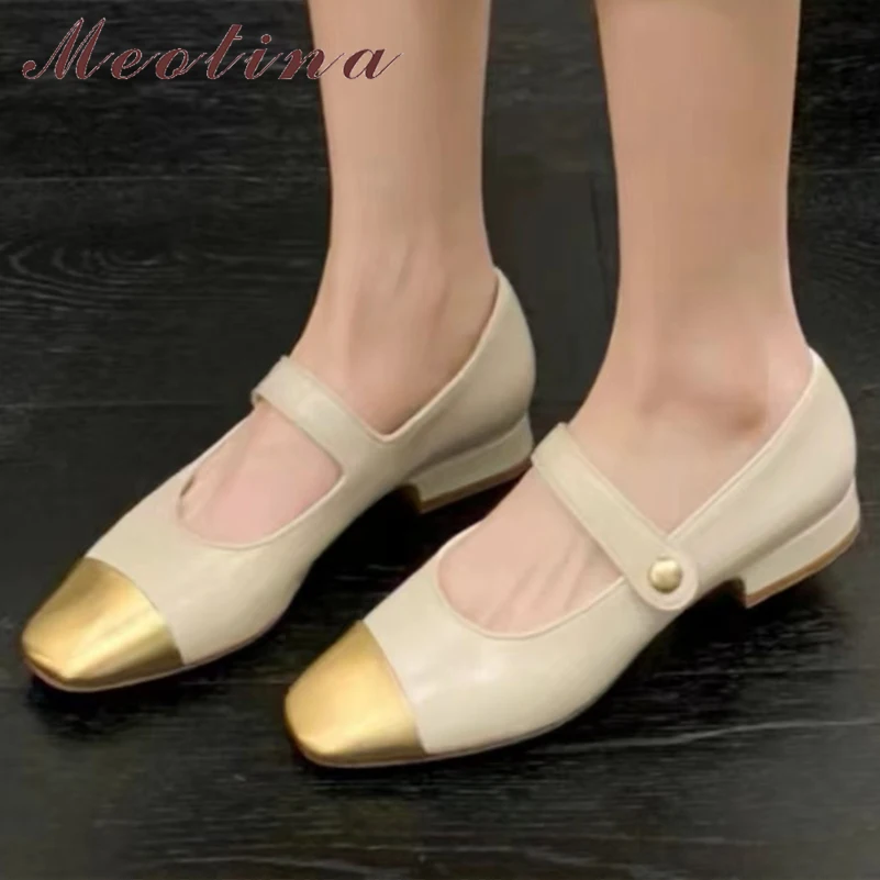 

Meotina Women Mary Janes Square Toe Flats Mixed Colors Glove Shoes Concise Lady Fashion Casual Shoes Spring Autumn Gold Black 40