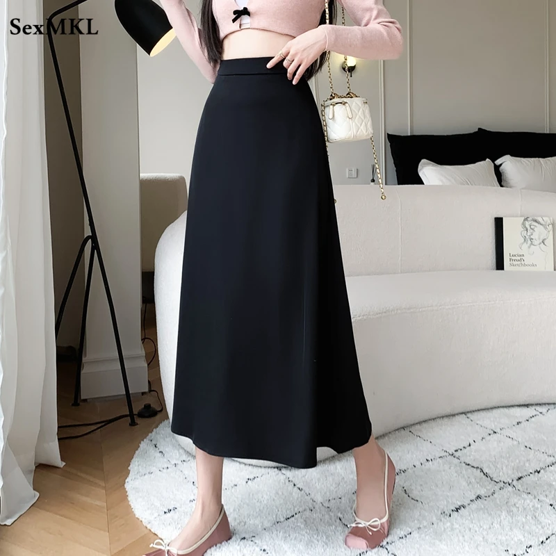 

Женский офисный костюм-трапеция, элегантная белая юбка средней длины с высокой талией, Офисная черная юбка в Корейском стиле Харадзюку, 2023