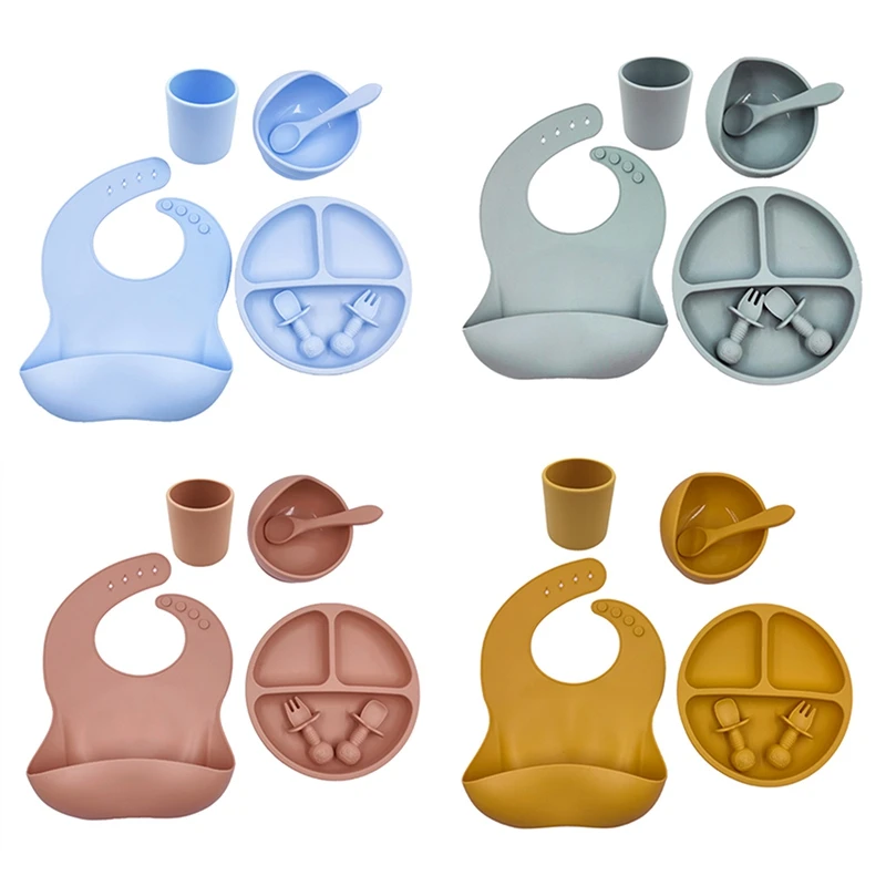 6PCS/Set Baby Silicone Tableware Tools Kids Plate Plate/Tray Bibs Cup Sets Children Non-slip Dinnerware Dish Set BPA Free Babis
6PCS/Set Baby Silicone Tableware Tools Kids Plate Plate/Tray Bibs Cup Sets Children Non-slip Dinnerware Dish Set BPA Free Babis