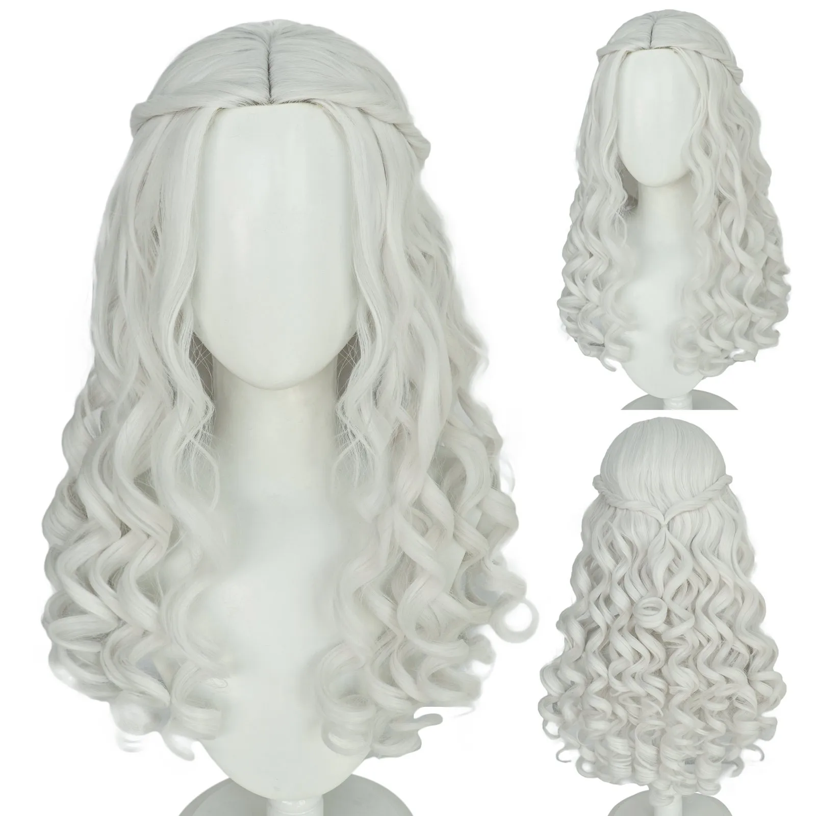 

White Queen Wig Cosplay Wig Movie Alice White Wavy Long Braid Hair Machine Made for Halloween Accessories Party Queen Hair Wig