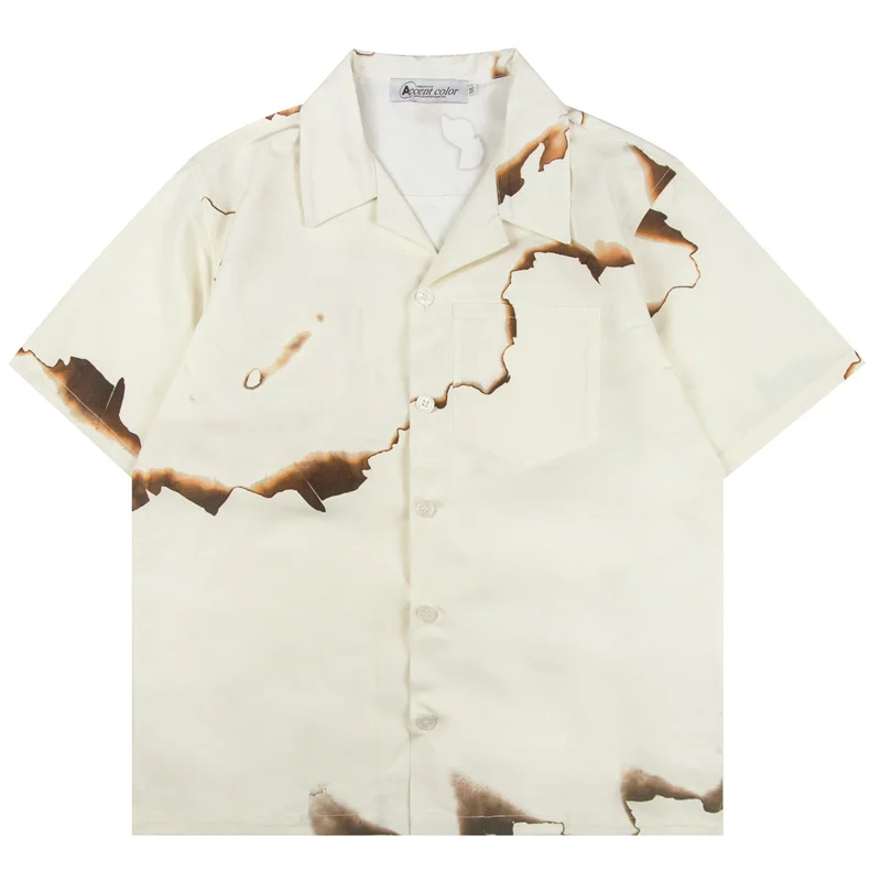 Burn Design Short Sleeve Men's Shirts Button Summer Hawaiian Vintabe Clothes Beige Social Blouse Women Oversized Baggy Harajuku
Burn Design Short Sleeve Men's Shirts Button Summer Hawaiian Vintabe Clothes Beige Social Blouse Women Oversized Baggy Harajuku
