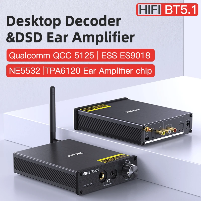 

PX BTR-Q5 High Fidelity Bluetooth 5.1 Decoder Amplifier Hifi Fever DSD Desktop Headset Amplifier Receiver Audio Adaptation